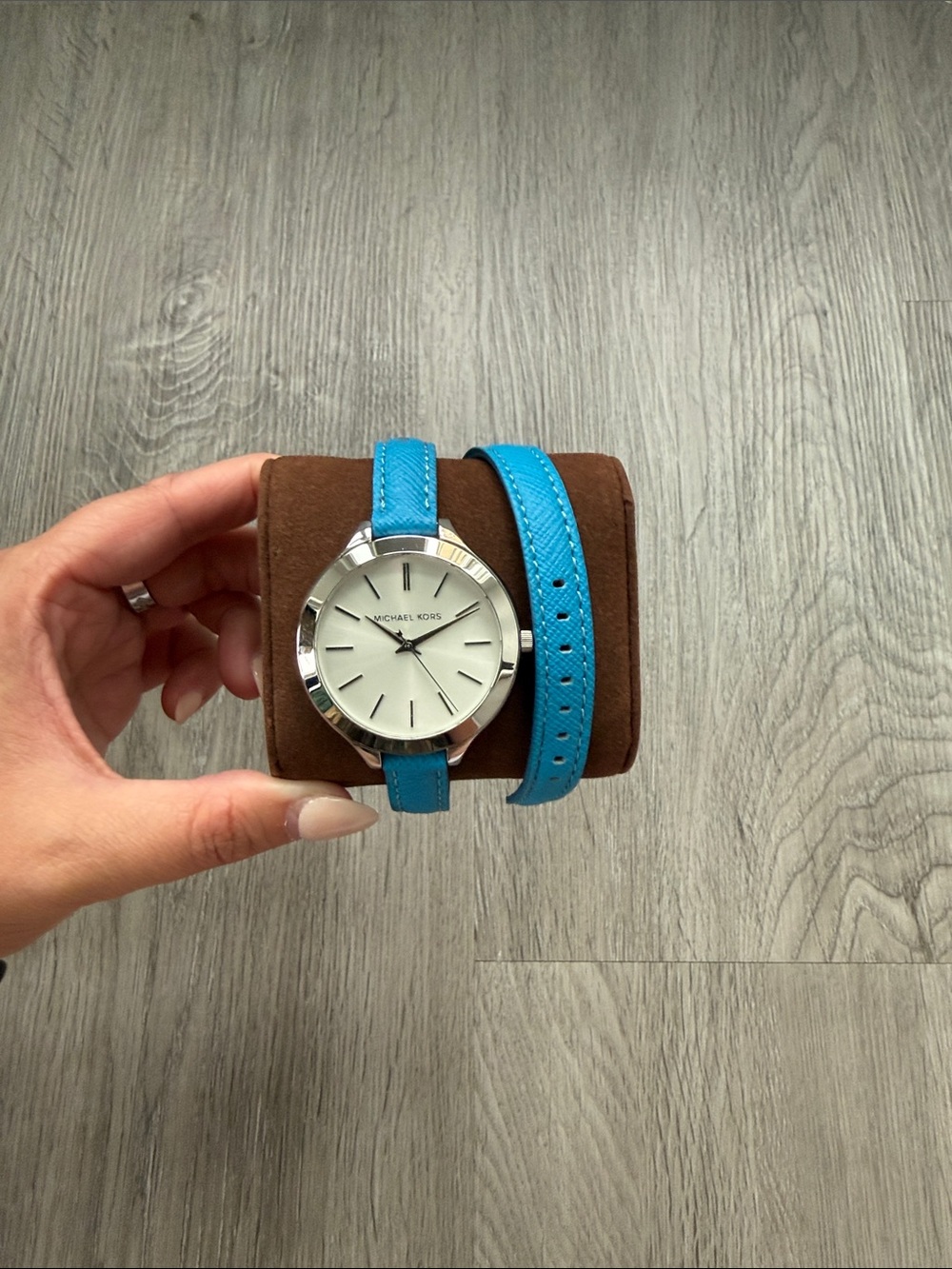 Michael Kors Silver Watch with Bright Turquoise Strap